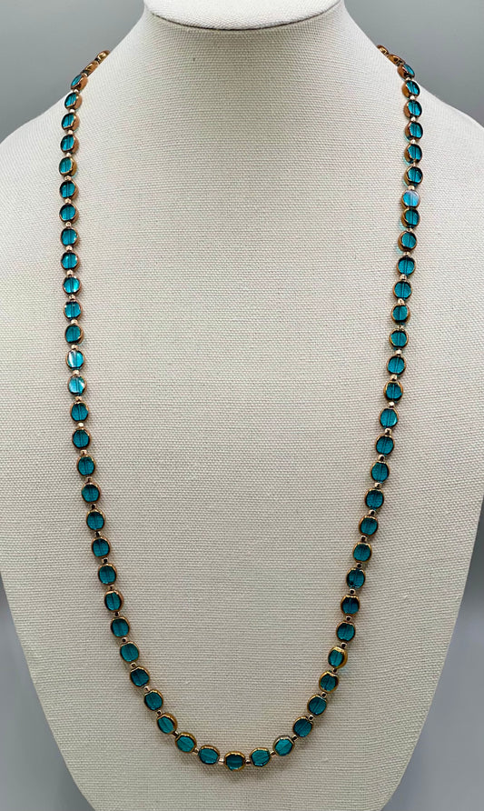 Aqua and Copper Opera-Length Necklace