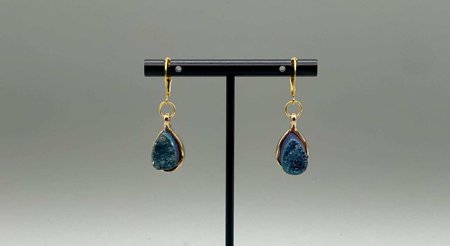 Blue Druzy Teardrop Earrings