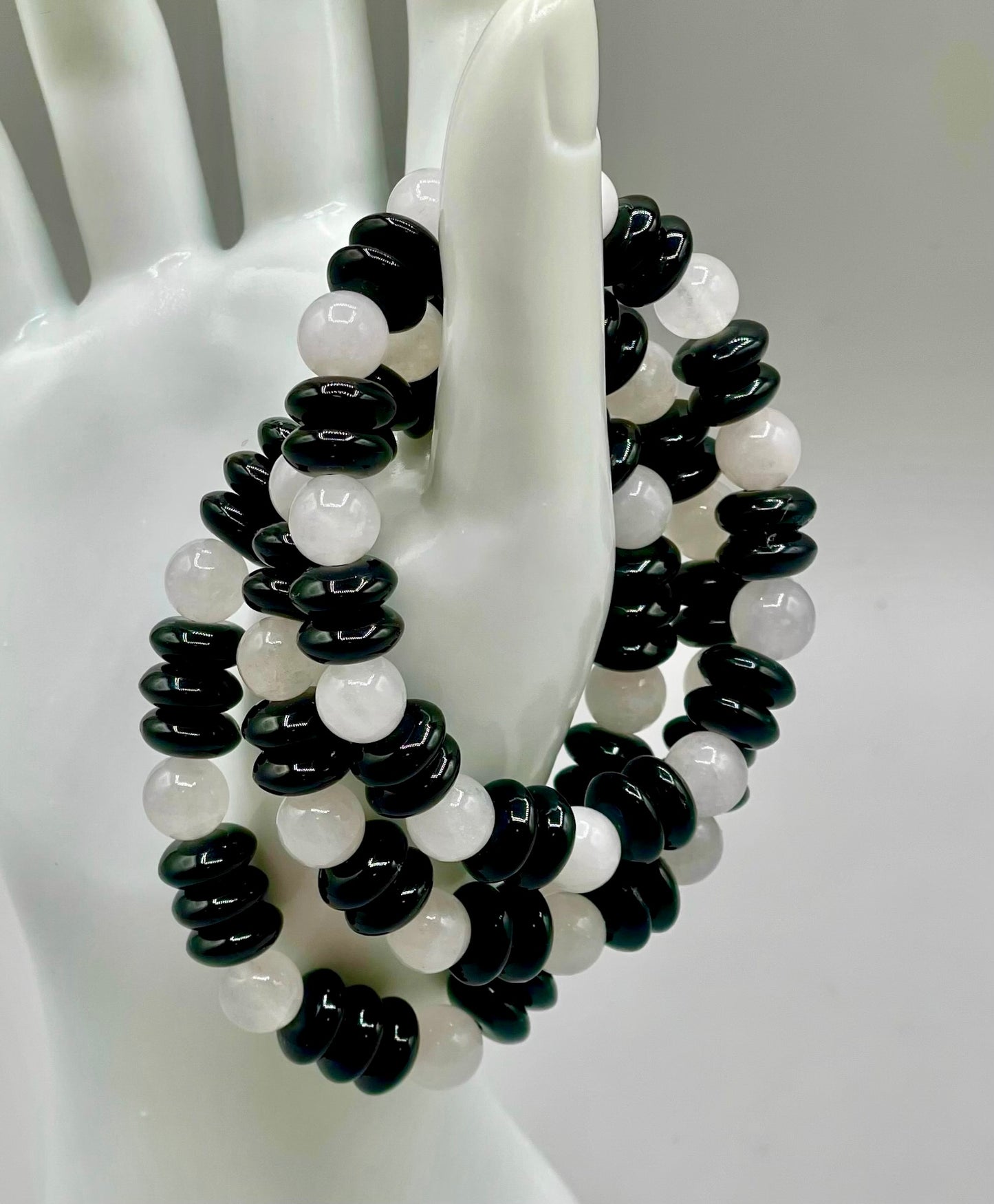 Black Glass and White Jade Bracelet