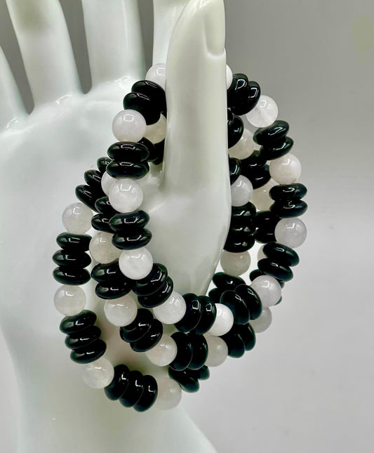 Black Glass and White Jade Bracelet