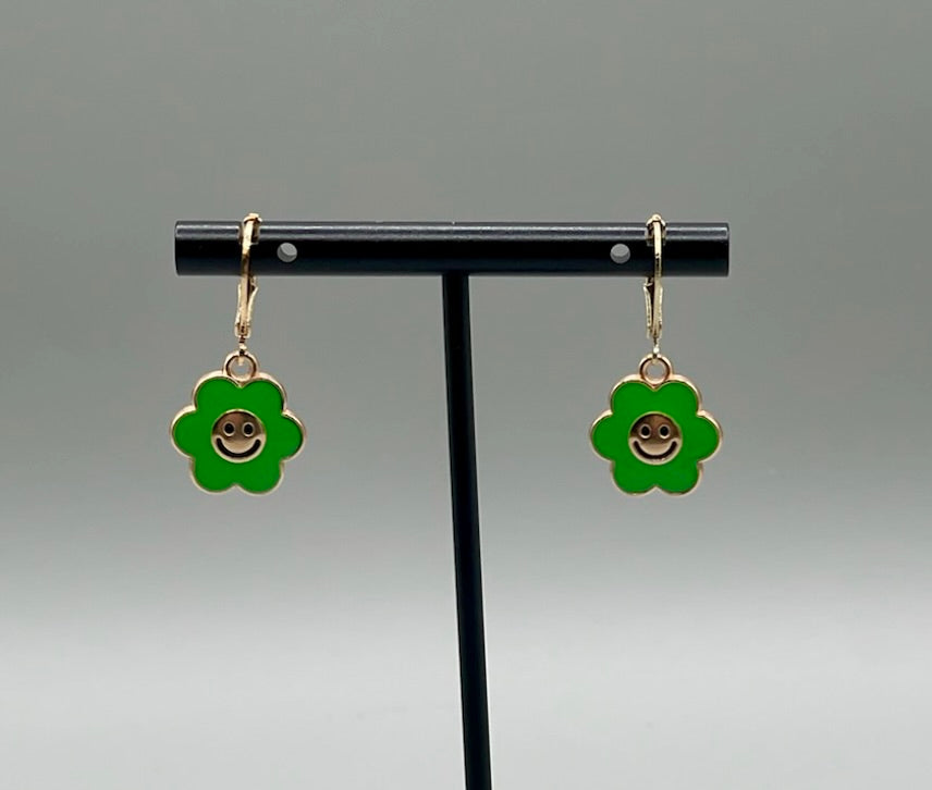 Green Put On a Happy Face Earrings