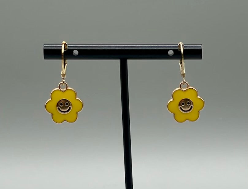 Put on a Happy Face Yellow Earrings