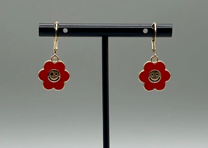 Put on a Happy Face Red Earrings