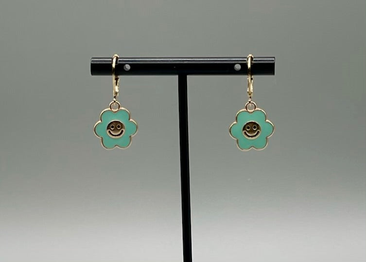 Put on a Happy Face Aqua Earrings