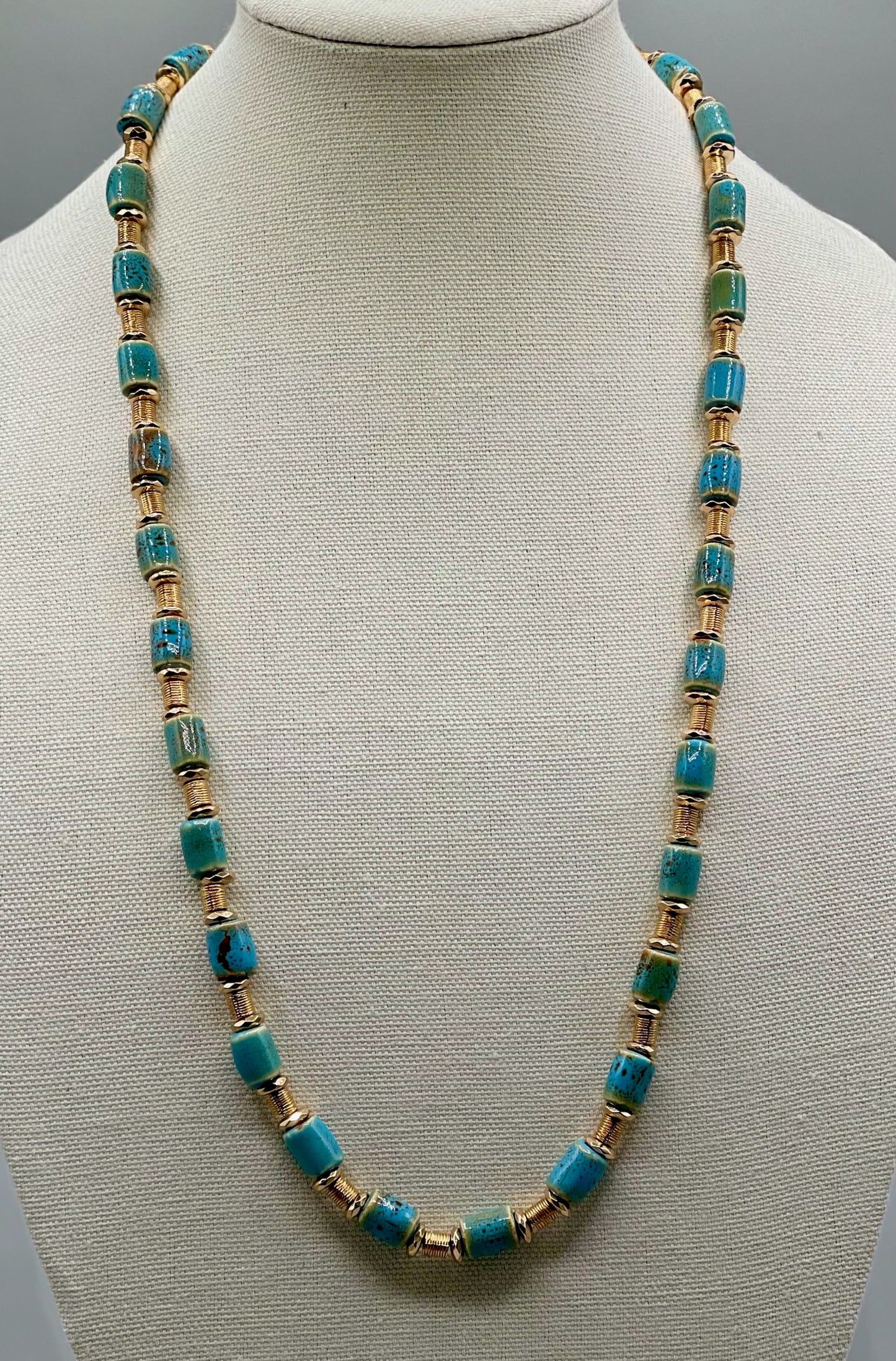 Blue and Tan Opera Length Necklace