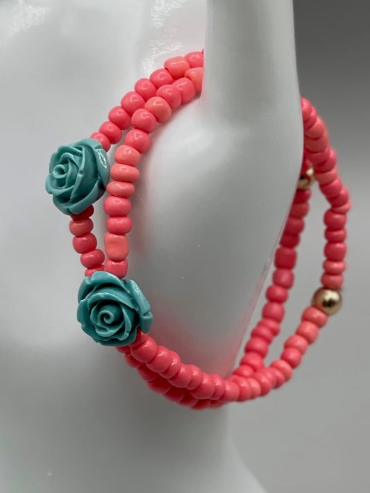 Coral Bracelet with Turquoise Rose