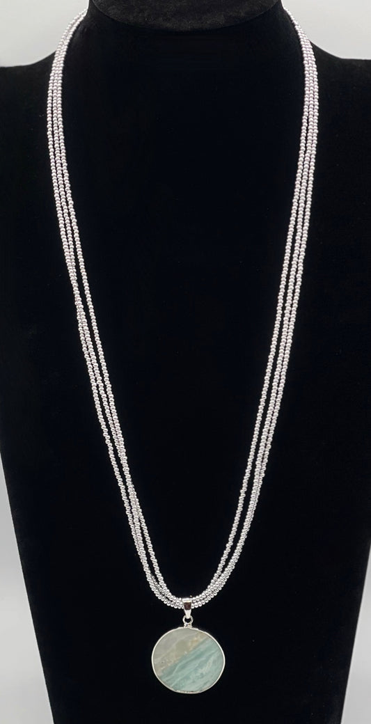 Silver Czech Glass Necklace with Amazonite Pendant