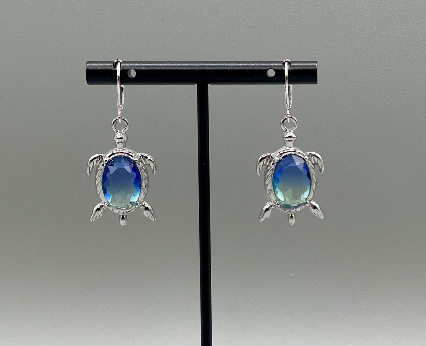 Sea Blue Tortoise Leverback Earrings